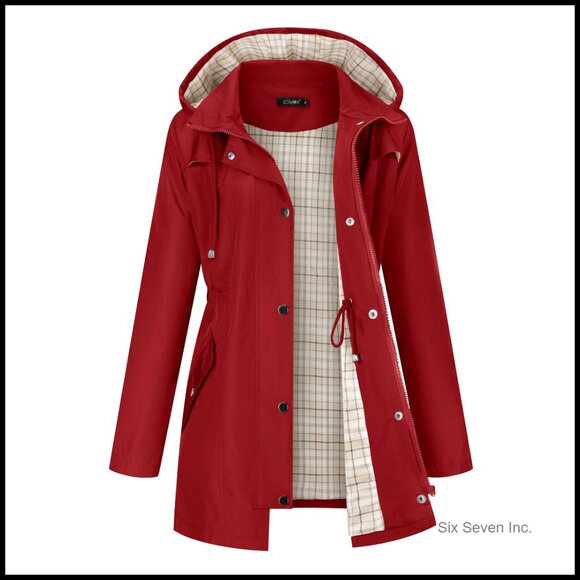 Lightweight Waterproof Rain Jacket Hooded Trench Coat Hiking Outdoor Windproof